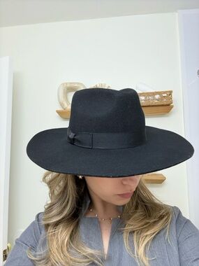 Anthropologie Wide Brim Black Felt Fedora Hat - Women